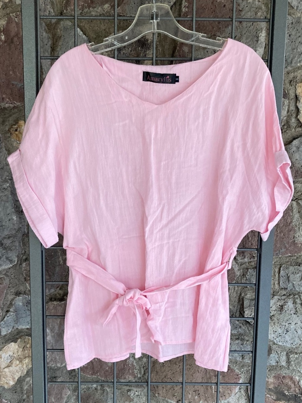 Amaryllis Pink Linen Cotton Blouse with Integrated Belt Size Small
